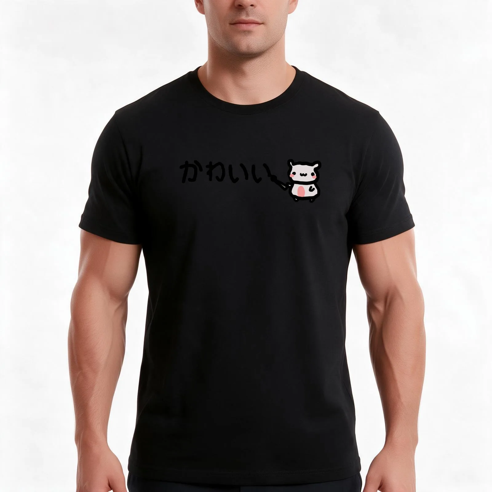 Hamster writing かわいい (kawaii) T-Shirt, Summer Casual Cotton Tee, Oversized Streetwear Tops, Vintage Graphic Print, 100% Cotton