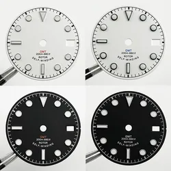 NH34 29mm White Black Watch GMT Mark Dial Luminous Watches Parts Fit NH34A 4R34 NH35 4R35 Movement Accessories Date Window