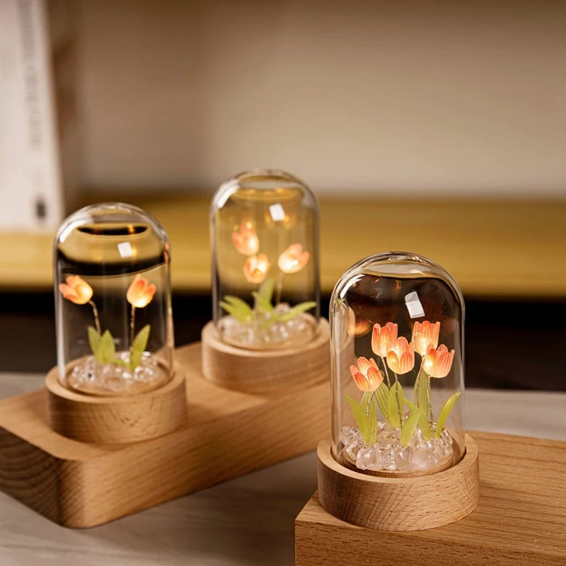 Tulpe Nachtlicht handgemachte DIY Material Tulpe Mädchen Wohnzimmer Nachtlicht Desktop Licht romantische Umgebungs lampe lila