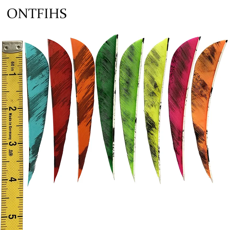 50Pcs ONTFIHS 4 Inch Arrow Feather Water Drop 4 '' Parabolic Fletching Feathers Hunting Archery Turkey Plume--Ink Pattern