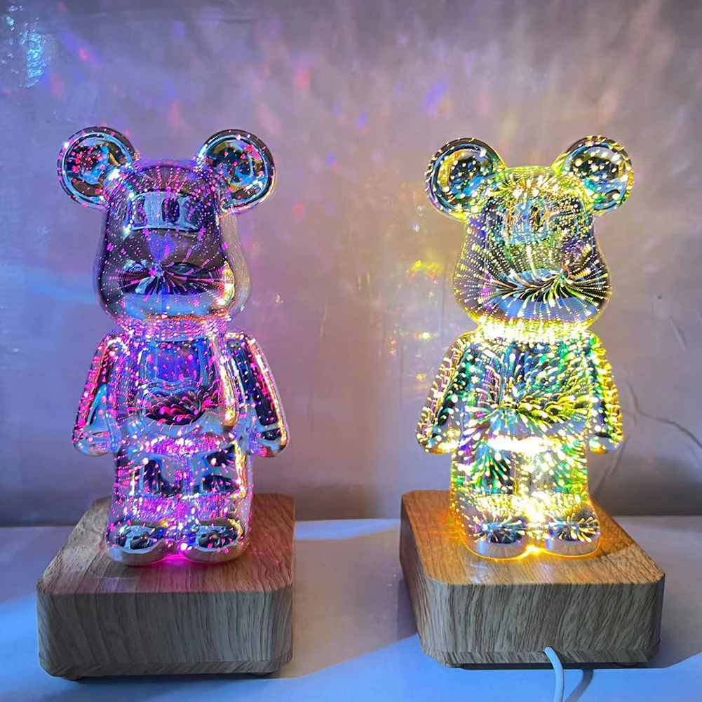

3D Bear Firework Light Colorful Fireworks Bear Nightlight Three-Dimensional Atmosphere Night Lamp Romantic for Living Room Decor