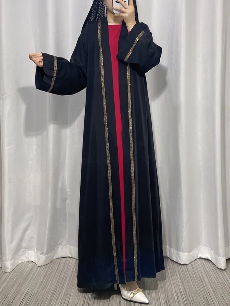 Aperto Abaya Kimono Dubai turchia caftano Cardigan musulmano Abaya per le donne Casual Robe Longue Djellaba Femme caftano abbigliamento islamico