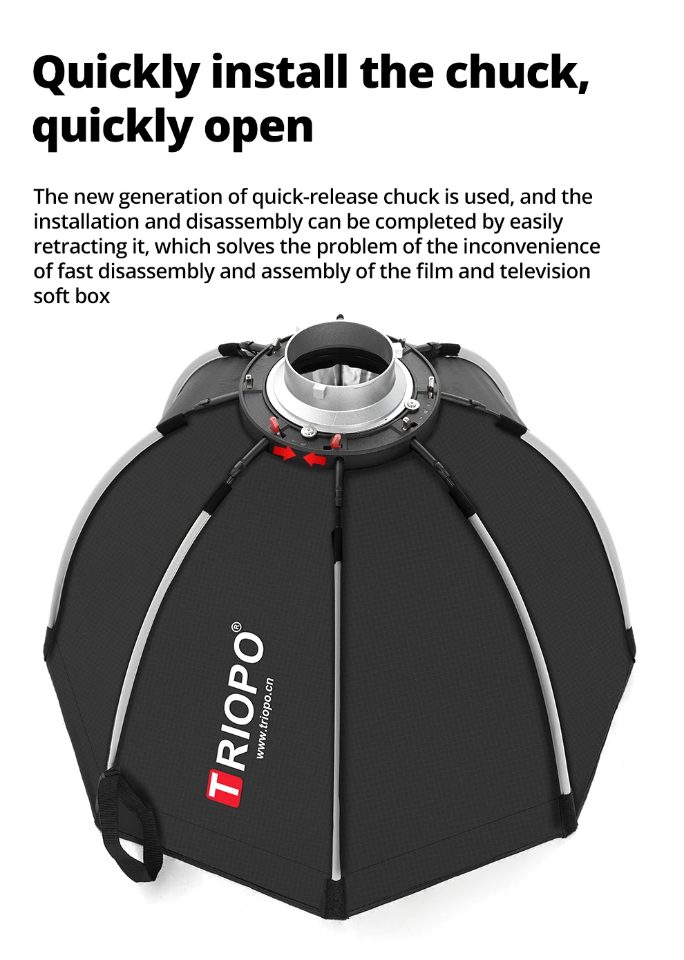 TRIOPO K2 Quick Set-up Softbox 55 cm 65 cm 90 cm 120 cm Standard Bowens Mount Softbox Austauschbare Halterung mit Gitter – Detail 4