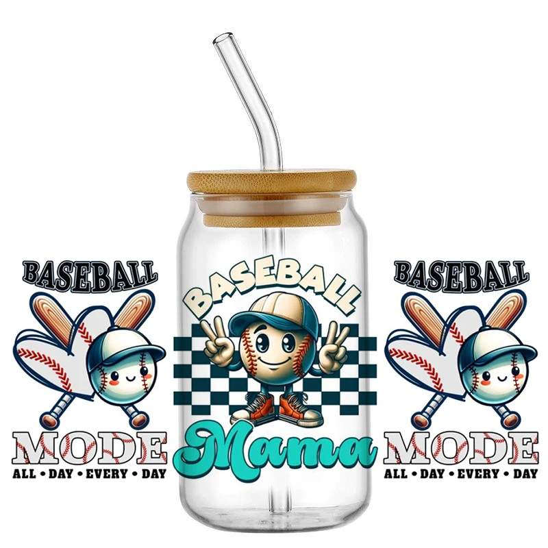 MAMA Baseball Design UV DTF Transfer Stickers For 16oz Coffee Glass Bottle Can Cup Wraps Permanent Self-adhesive home decoration