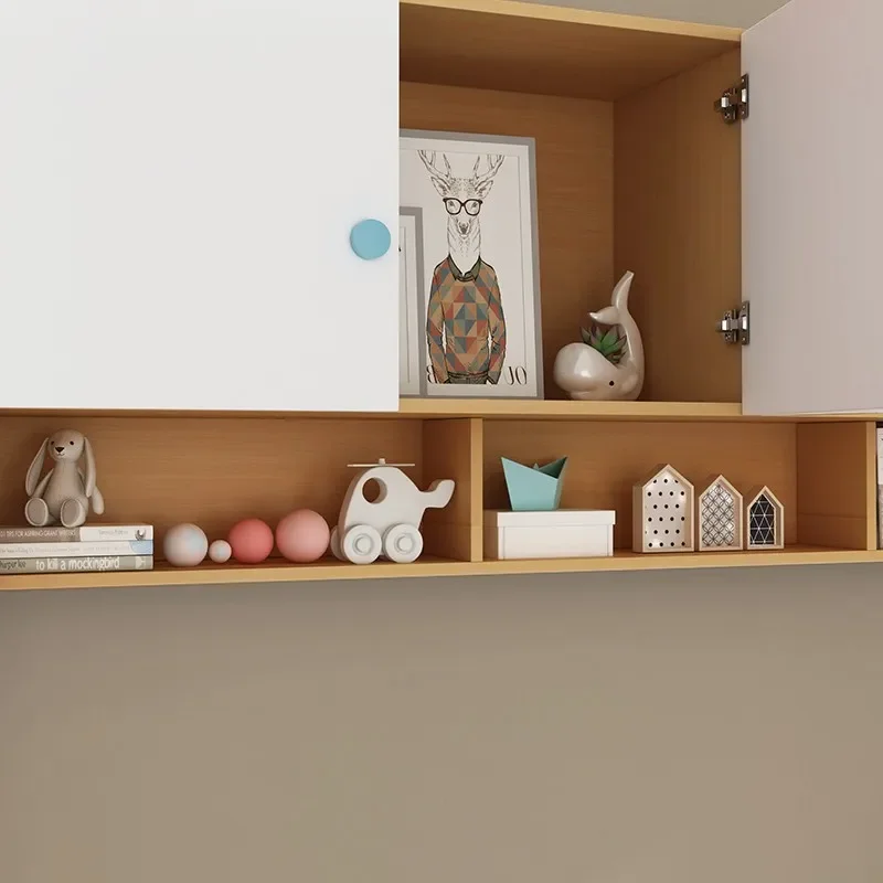 Multifunctional Storage Bed with Wardrobe and Bookshelf Integrated Tatami Bed Frame with Hanging Cabinet for Small Apartment