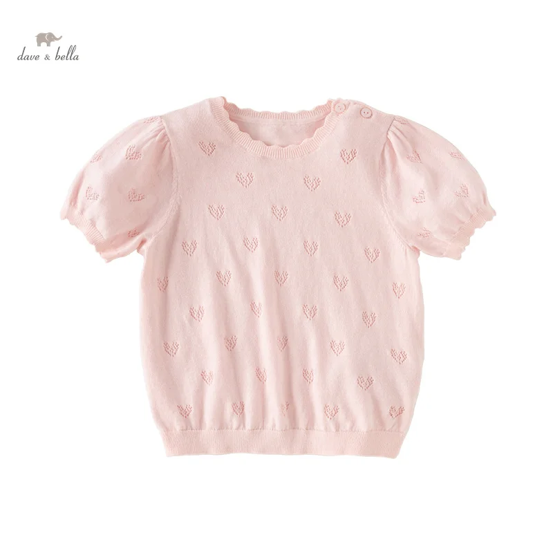 Dave Bella Girls Baby 2024 New Summer Children Clothes Pullover Top Thin Short Seeved Sweater Knitwear Cute Sweet DB2240163