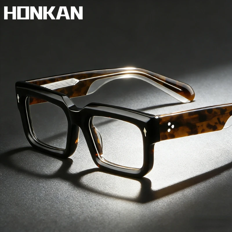 honkan-厚いフレームのアセテートメガネ男性スクエアメガネ高品質光学眼鏡フレームレトロ眼鏡女性処方