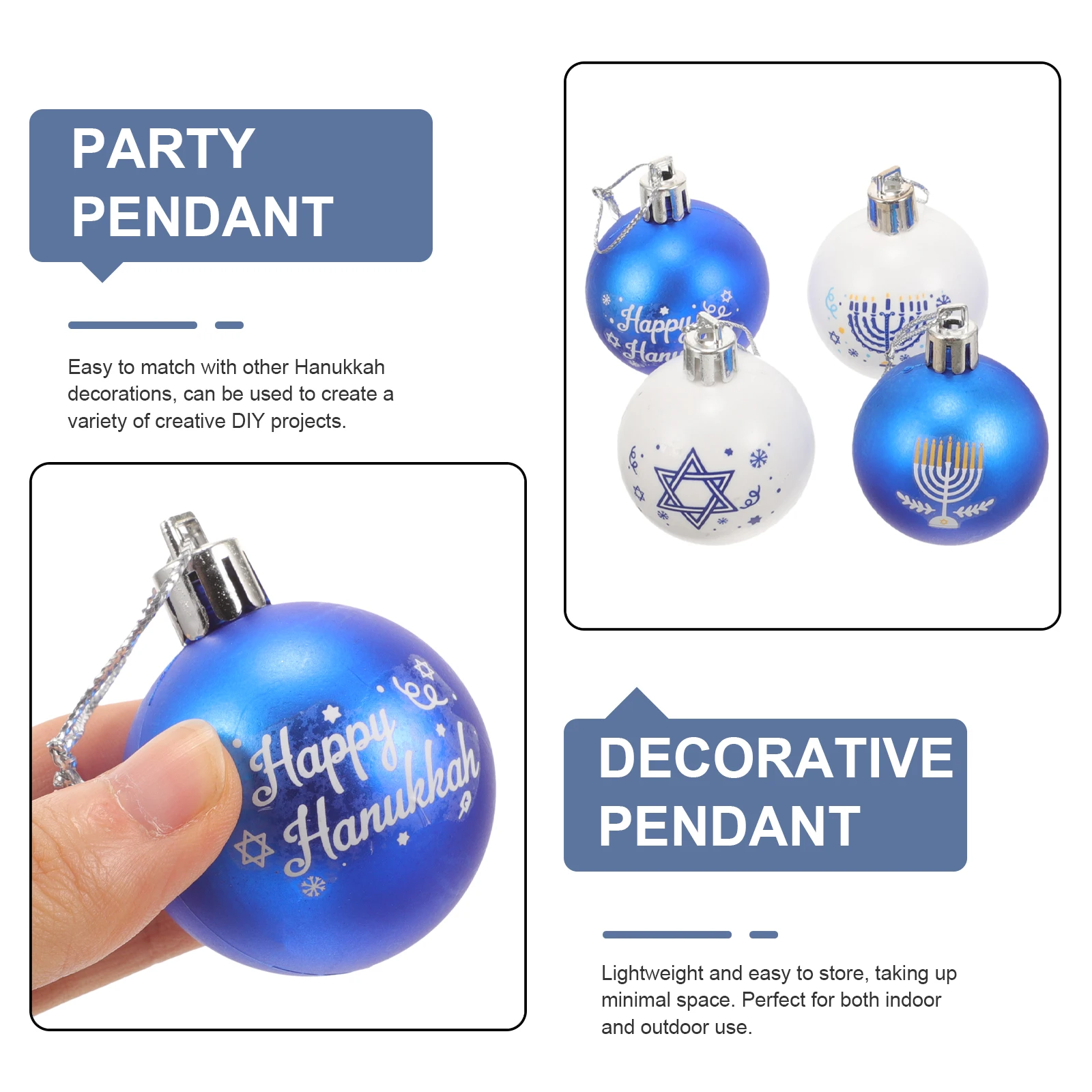 Pendurado Ornamentos de Bola, Bolas De Hanukkah, Decorações De Layout De Festa, Bolas De Plástico De Festa Festiva, 24Pcs