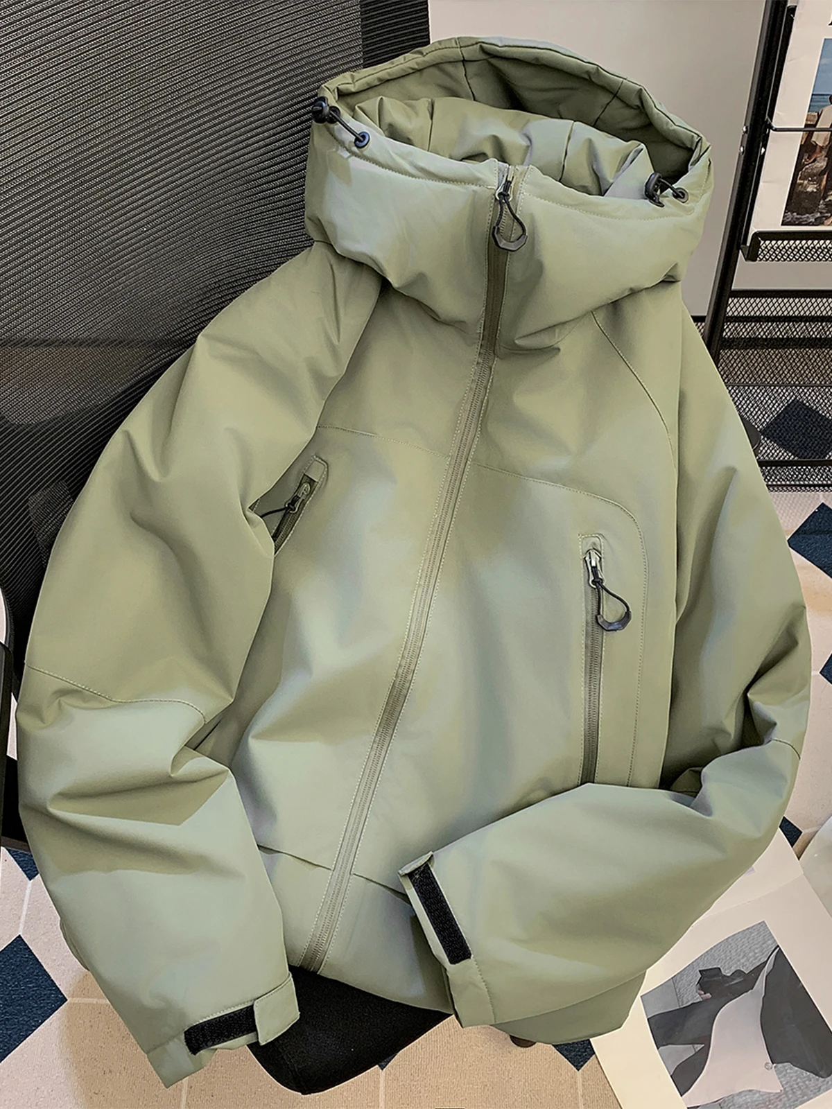 Outdoor Thickened Fleece Lined Hooded Cotton Jacket Unisex Winter Warm Zipper Closure Casual Style Youth Fashion Long Sleeve ...