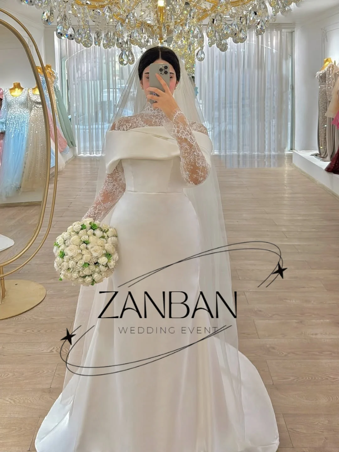 ZanBan 2026 New Customised Elegant Mermaid Satin Wedding Dress Lace Full Sleeve Court Train Corest vestidos de novia Bridal Gown