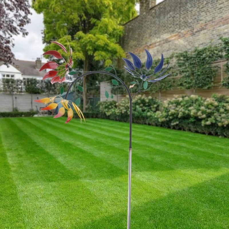 girandola a in metallo con tre fiori rotanti, farfalle, decorazione a forma mulino a 45BE