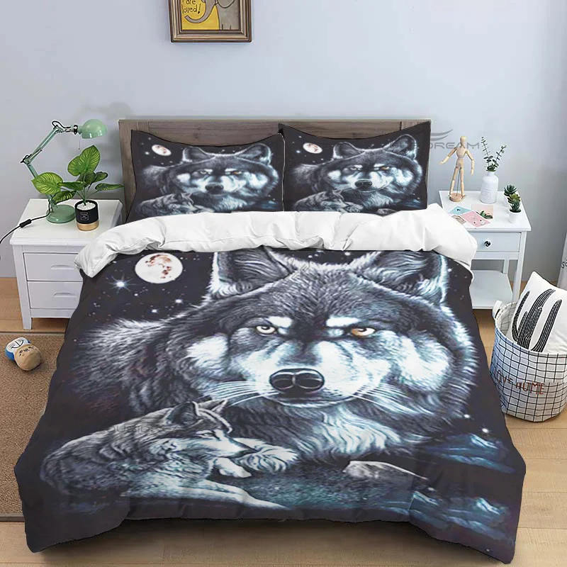 Wolf Lion Tiger and Bear Pattern Comforter Bedding Set,Duvet Cover Bed Set Quilt Cover Pillowcase,King Queen Size Bedding Set