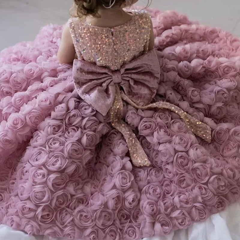 One year old dress princess  girl baby rose fairy flower girl dress fluffy skirt baby girl dress