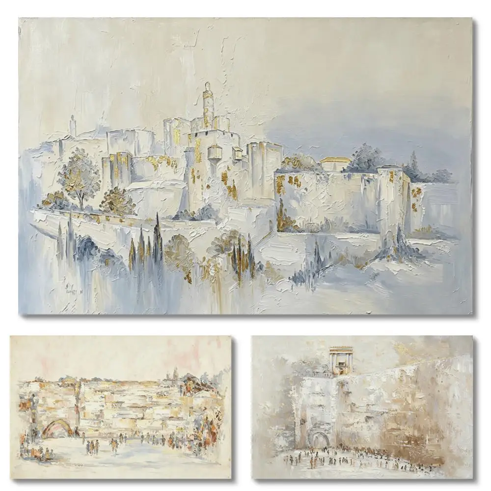 Modern Abstract Jerusalem Old City Canvas Art HD Printed Holy Land Landscape Painting Large Wall Decor for Judaica Living Room