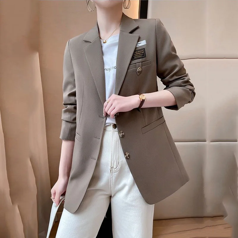 

New High-end Casual Suit Jacket Female Spring Autumn Long Suits Outerwear Office Professional Womens Clothing Blazer Brown Black