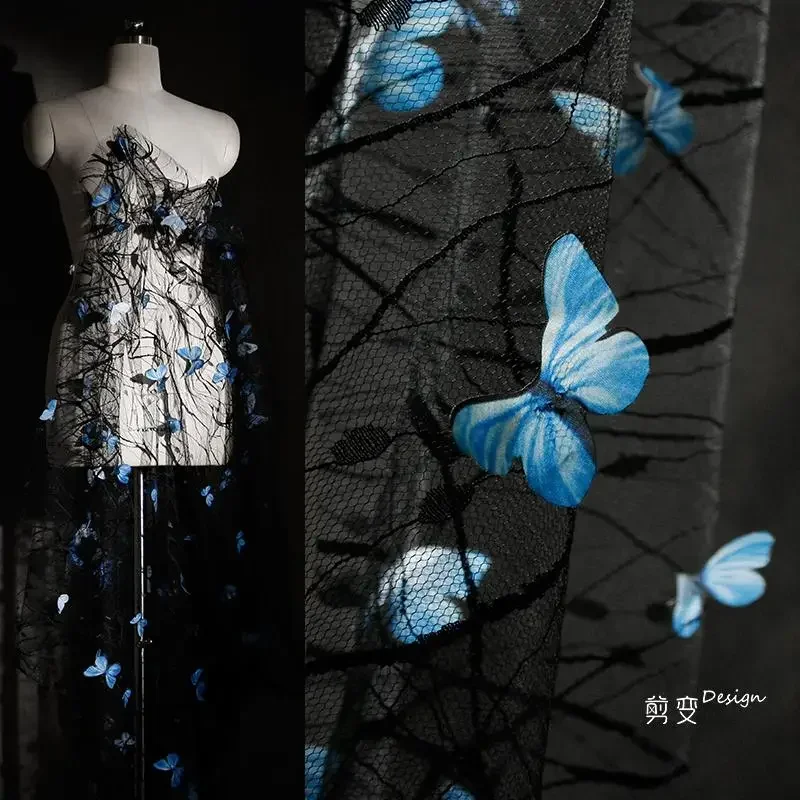 

National Style Butterfly Yarn Black Lace Elastic Mesh Fabric Creative Decoration DIY Clothing for By Yard Diy Sew Cloth