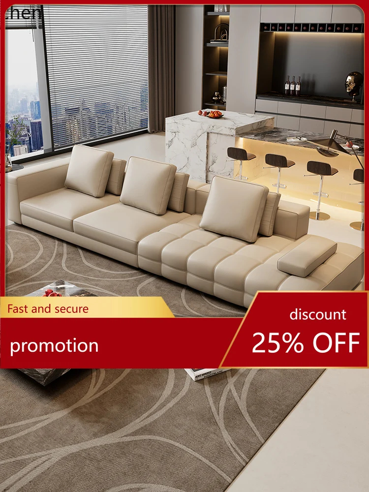 ZML Sofa Living Room High-End Elegant Upscale Horizontal Hall Straight Row Top Layer Cowhide Sofa