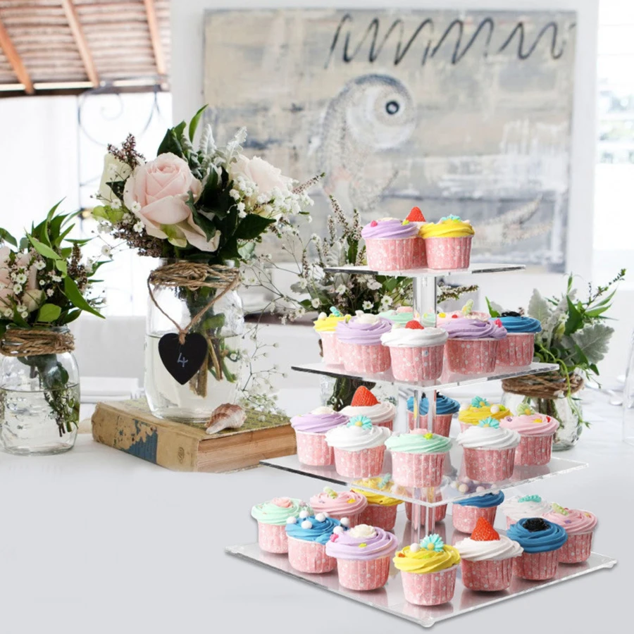 3/4-lagiger quadratischer Mehrzweck-Displayständer aus Acryl für Cupcakes, Schmuck, Statuen, Dekoration, Hochzeiten, Partys, Desktop-Aufbewahrungsregal