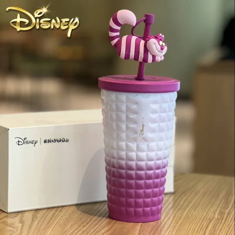 New Original Disney Alice In Wonderland Cheshire Cat Thermos Mug Mug Top Sippy Cup Cute Cartoon Stainless Steel Sliding Cover