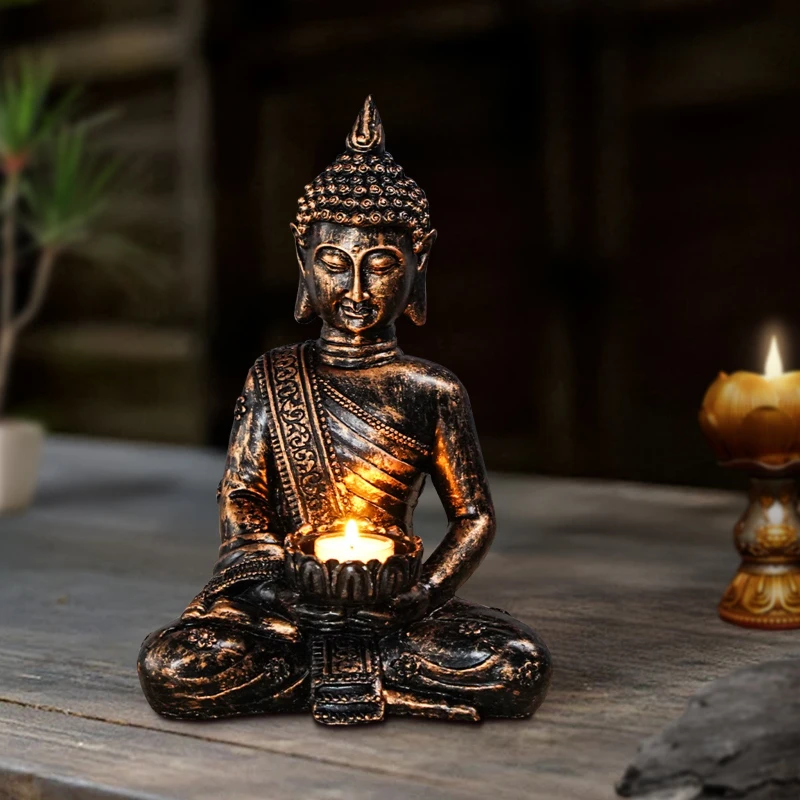 Buddha Statue Candle Holder Resin Crafts Creativity Home Furnishing Beauty Salon Decor Figure Sculpture Candlestick Home Decor