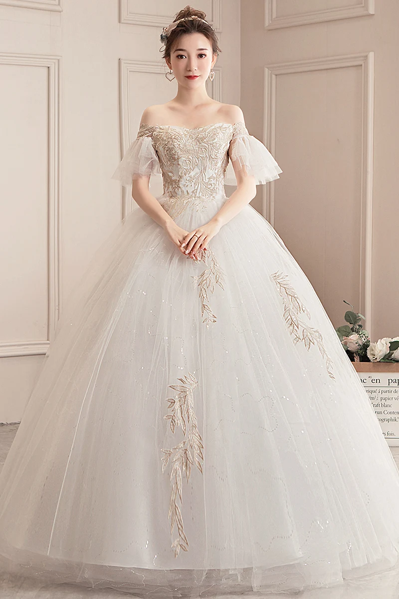 One-shoulder Wedding Dress Bride& Luxury Lace Up Ball Gowns Embroidery Wedding Dress Plus Size Vestido De Noiva