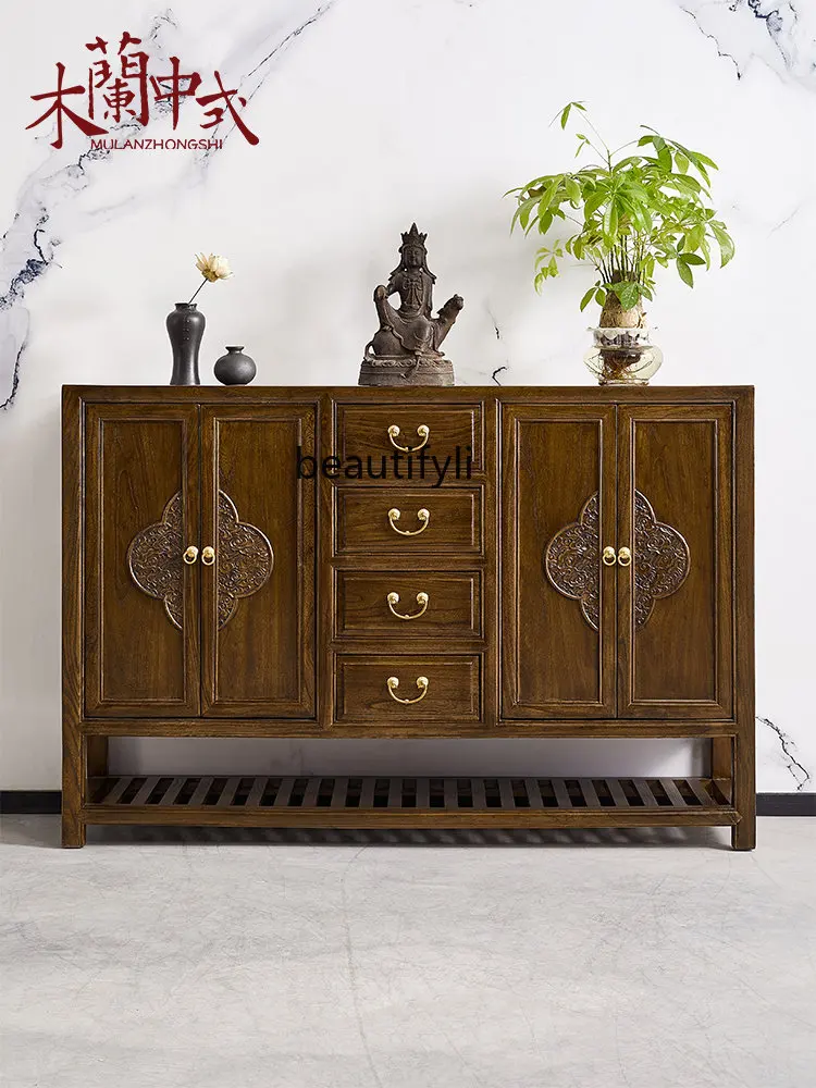 zqOld Elm Wood Sideboard Cabinet Antique Entrance Foyer Locker Living Room Shoe Cabinet Zen Classical Solid Wood Cabinet