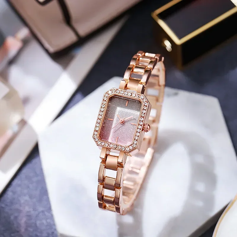 

Luxury Ladies Brand Watches Fashion Dresses Square Crystal Minimalist Design Women Quartz Watch Stainless Steel Skeleton Clock
