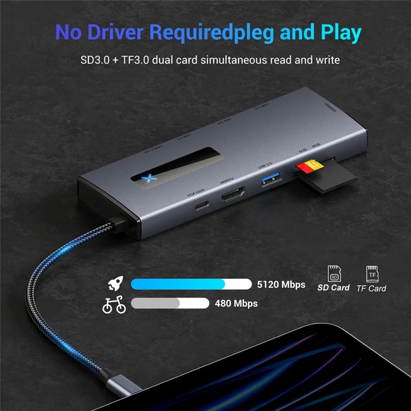 10-In-1 Type-C HUB 4K 60Hz USB C Hub Type C To Ethernet Port PD 100W USB 3.0 Hub SD/TF Card Slot For Laptop Tabletabgi