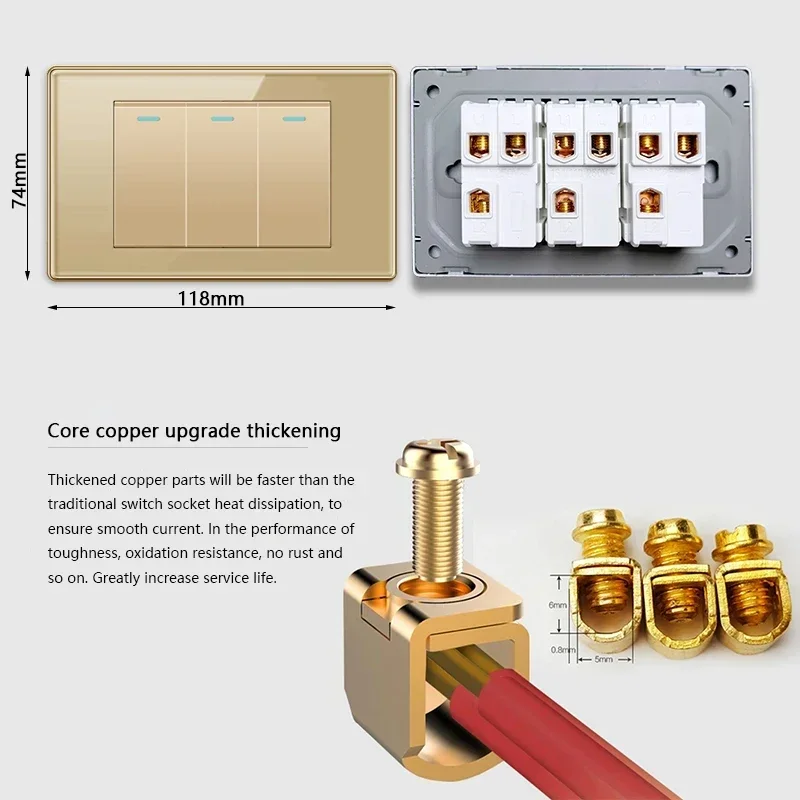 Depoguye us mexico Wand leuchte Schalter buchse 5v 2.1a USB Typ-C Ladestecker, goldene Glasscheibe American Standard Steckdose