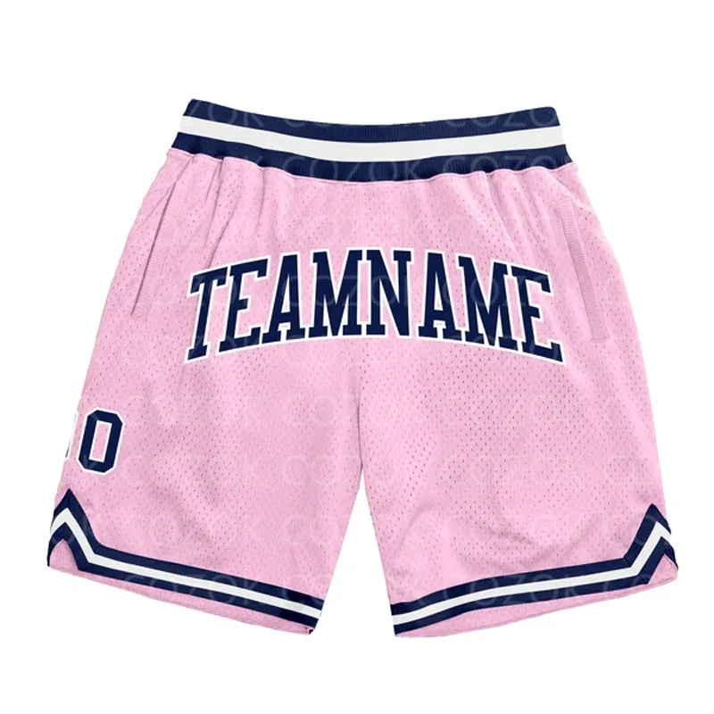 Custom Light Pink Authentic Basketball Shorts 3D Printed Men Shorts Name Mumber Quick Drying Beach Shorts