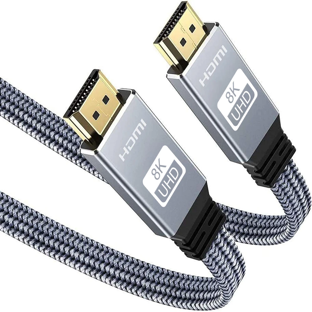 8K HDMI platte kabel 48Gbps hoge snelheid 8K60 4K120 144Hz gevlochten HDMI 2.1-snoer 3D eARC HDCP 2.2&2.3 compatibel met Roku TV/PS5