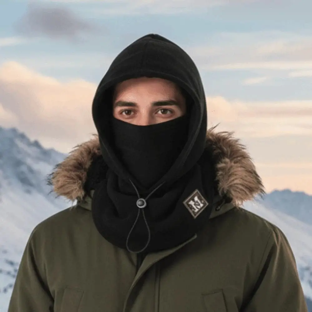 

Fashion Warmer Hooded Neck Cap Windproof Anti-cold Fleece Balaclava Hat Drawstring Ear Protection Winter Pullover Cap Autumn