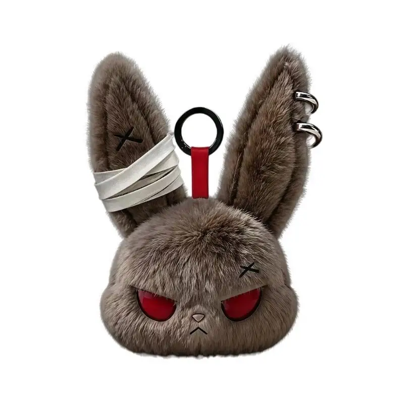 P9FE Stilvoller dunkler Hase-Plüsch-Schlüsselanhänger, weicher und leichter Taschen-Hängeornament, Schlüsselanhänger-Anhänger – Detail 2