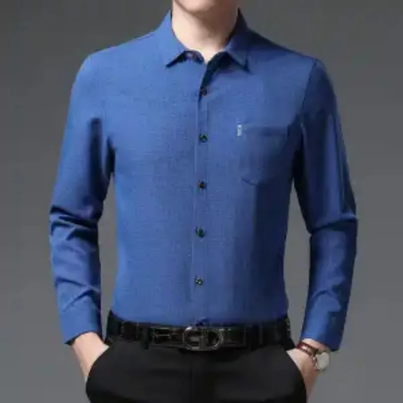 Мужские универсальные деловые рубашки из хлопка и льна, повседневная рабочая одежда, рубашки с длинными рукавами и карманами