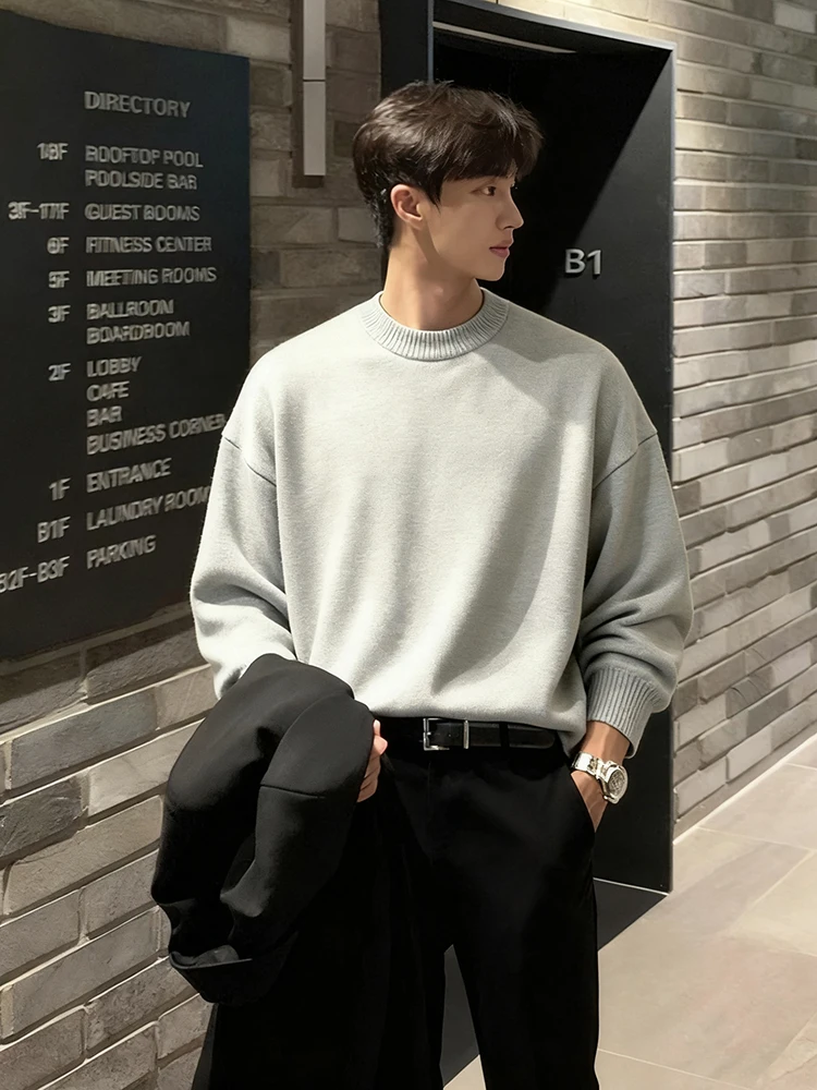 

Men's round Ne Fce Lined Knit Sweater Thi Warm Inner Wear Base irt American Sle Winter Outerwear Soft Polyester