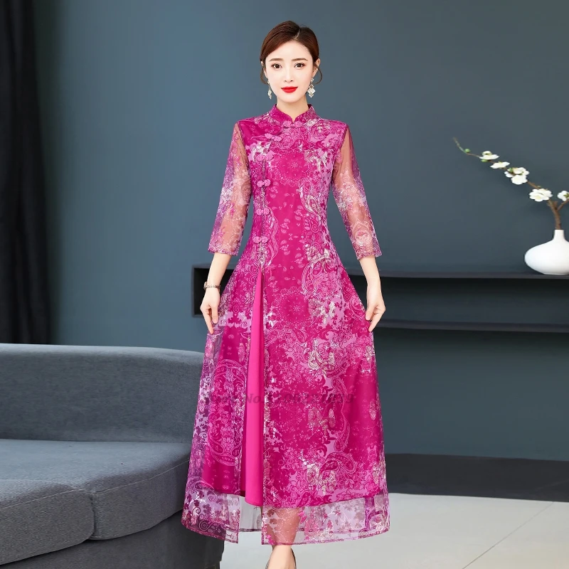 knee length dresses for ladies Red Chinese Wedding Dress, Red Qipao Prom Dress, Wedding Qipao Dress Wine Red / L main image 0
