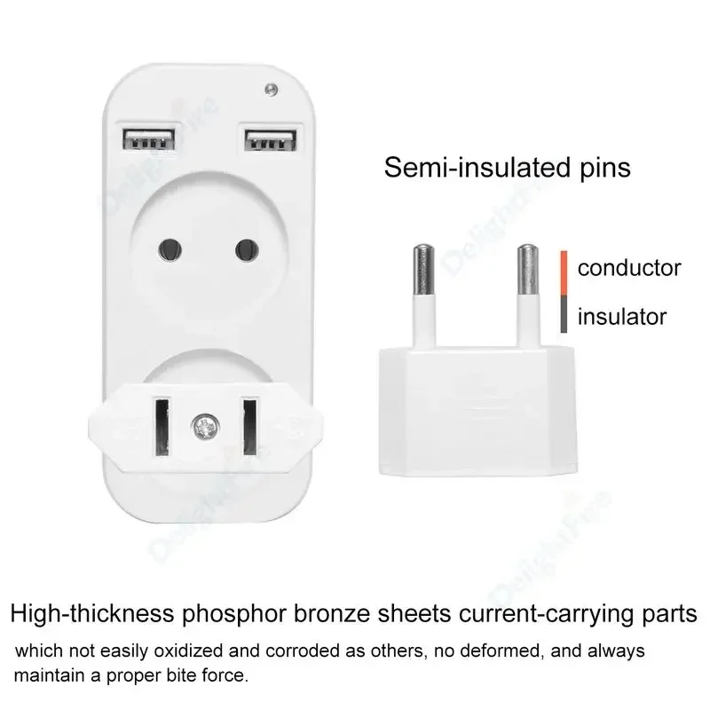 American China To EU Europe Travel Power Adapter 2 Pin CN US To EU Plug Adapter Euro Type C AC Converter Electrical Socket