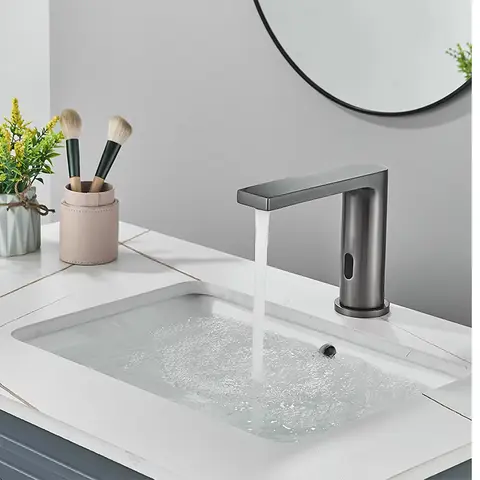 Lyxig grå smart sensor badrumsblandare automatisk avkänning kran däckmonterad kallvattenblandare tvättkar carne 11 best sales smart kran - №8