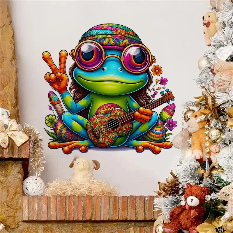 Fun Hippie Frog Sticker, Water-proof Home Decal for Wall, Bathroom, Cabinet, Door,Toilet, Car, Laptop