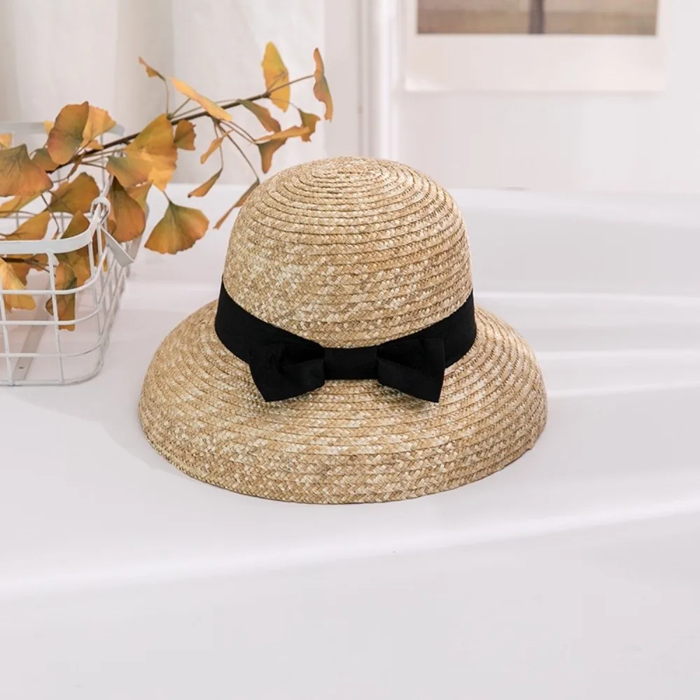 High-Density Weave Wheat Straw Cloche Breathable Retainable Shape French Style Sun Hat Lightweight Comfort Grosgrain Ribbon Trim