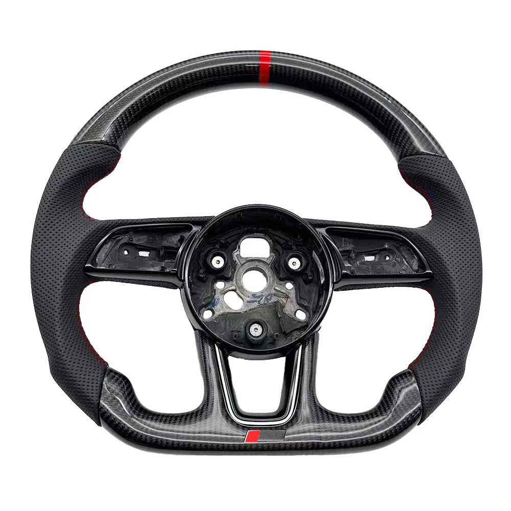 For Audi A3 A4 A5 B9 Carbon Fiber Punched Leather Steering Wheel With S /RS Logo Accembly