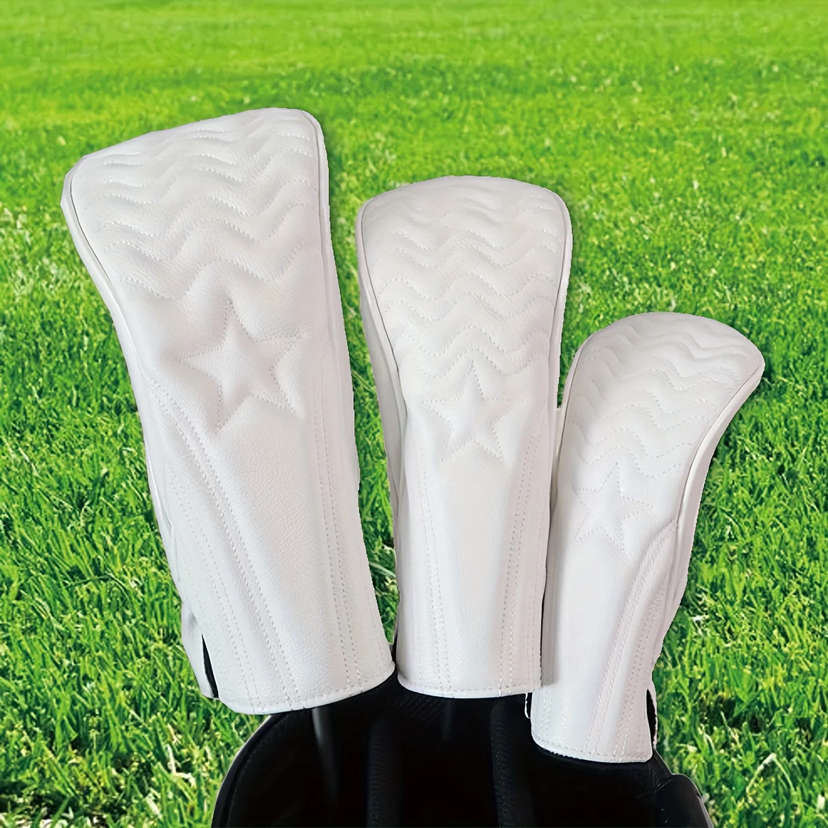 3 pcs White Star Pattern Golf Club Cover with Rotating Adjustable Digital signage for Driver, Fairway Wood and UT，Made of High-Q