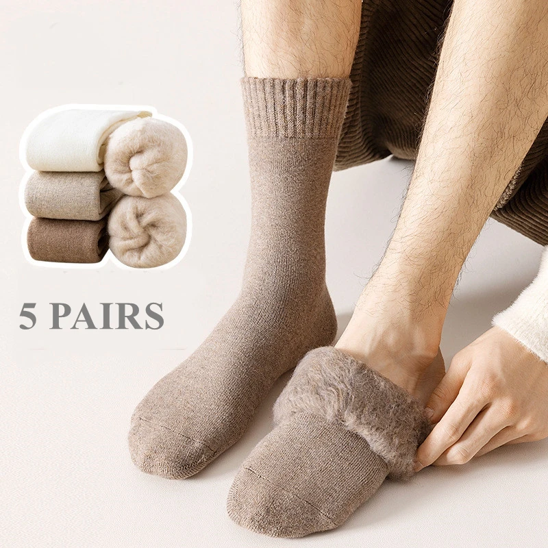 5 Pairs  Men Women Cozy Fleece Socks Thermal Winter Thick Warm Crew Socks Man Fuzzy Furry Socks Middle Tube
