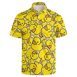 Funny Duck 3D Print Polo Shirts Men's Casual Fashion Streetwear Oversized Button Lapel Short Sleeve Shirt Tees Tops Man Clothing