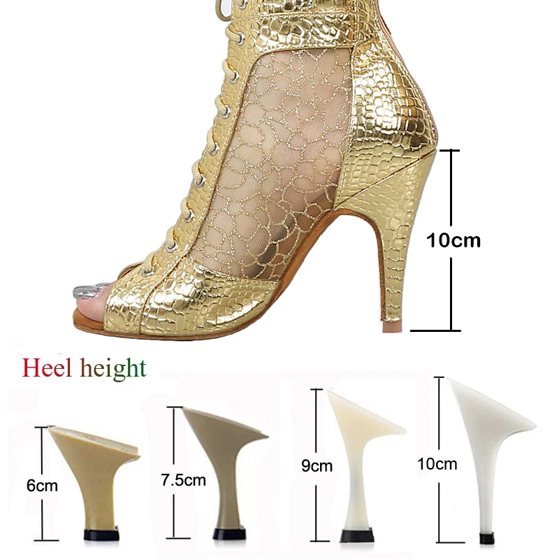 Latin Dance Shoes Women's Salsa Tango Ballroom Party Heeled Boots Gold Comfortable Breathable Sneakers Outdoor Rubber Sole