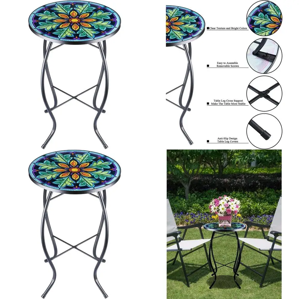 

Круглый уличный приставной столик со стеклянной столешницей для патио, балкона и использования в помещении