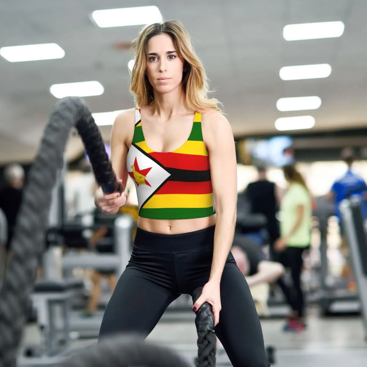 سترة اليوغا المرأة رياضة المحاصيل القمم زيمبابوي العلم الشارع الشهير تجريب تنفس تانك القمم الإناث