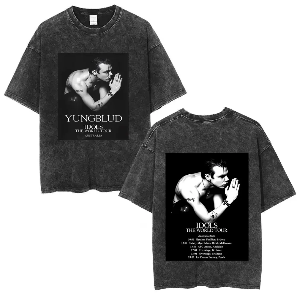 Washed Vintage Yungblud Face Graphic T-shirt Men Women Casual Retro Oversized T Shirt Male Fashion Hip Hop Short Sleeve T-shirts