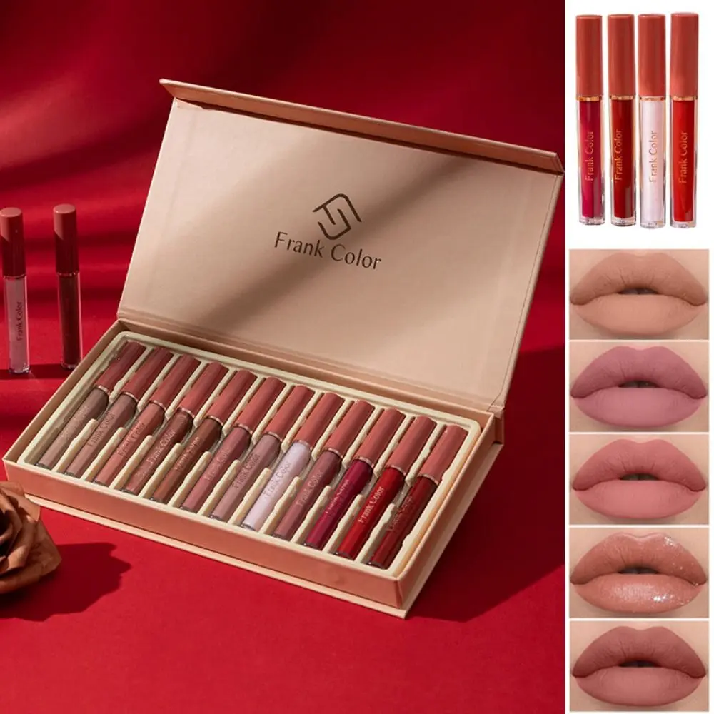 

12PCS Soft Mist Matte Velvety Lip Glaze Easy To Color Not Fading Matte Lipstick Suit Waterproof Non-Stick Cup Liquid Lipstick