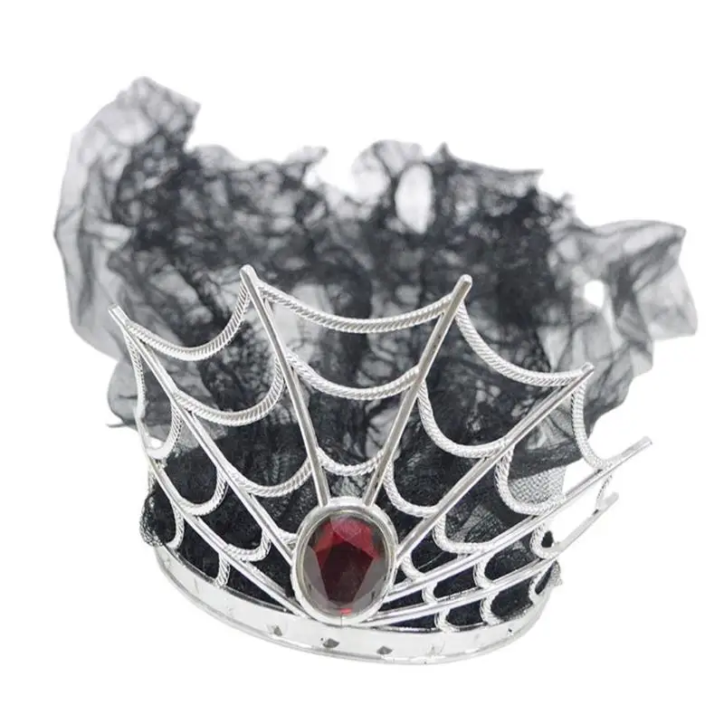 

652F Black Cobweb Crystal Costume Accessory Headband for Halloween and Cosplay Occasion